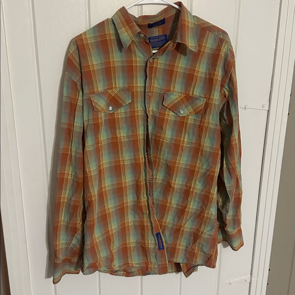 Pendleton Shirt Mens Large  Plaid  Western Pearl Snap Cowboy